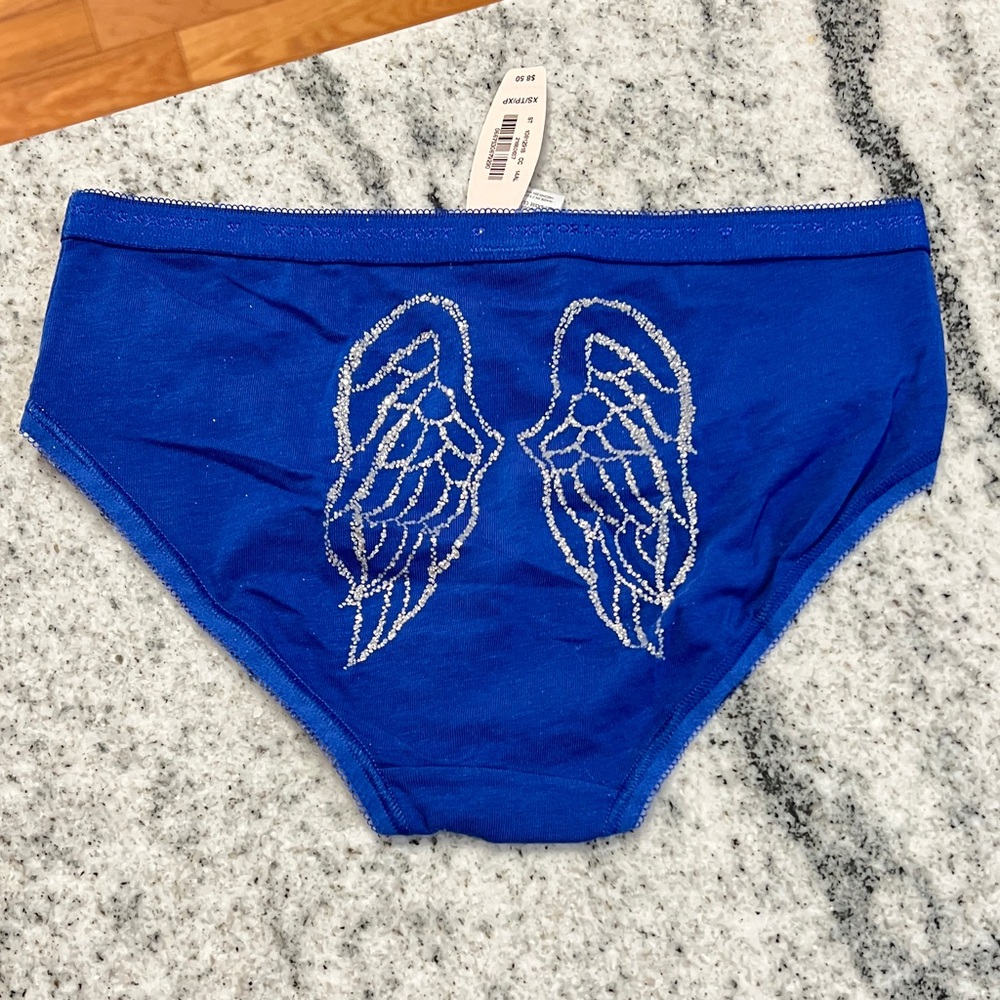 NWT Victoria’s Secret Blue Glitter Angel Wings Cotton Hiphugger panties XS